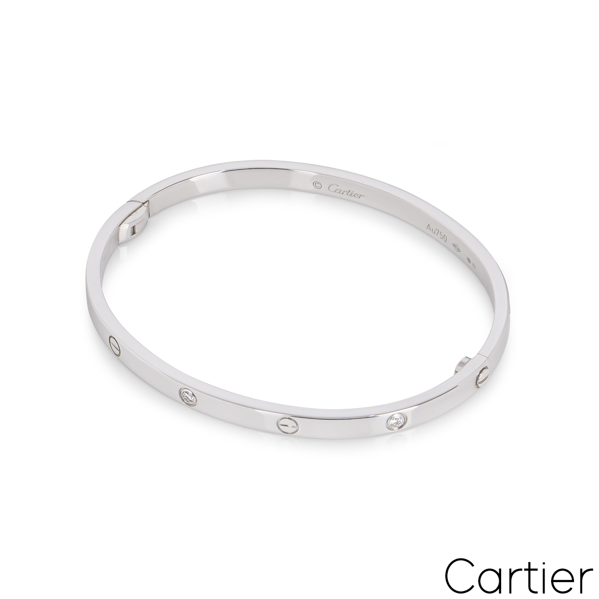Cartier White Gold 6 Diamond SM Love Bracelet Size 16 B6047716